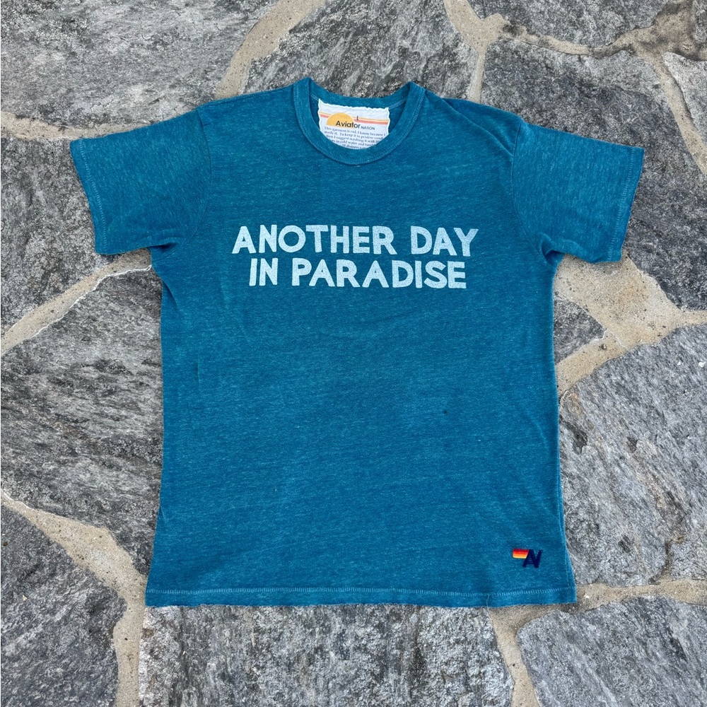 Mens Aviator Nation Another Day In Paradise White Lettering Blue T Shirt
